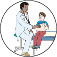 Grafik eines Arztes, der ein Kleinkind untersucht