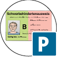 Grafik eines Schwerbindertenausweises und eines Parkschildes