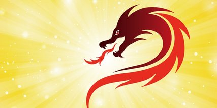 Ein rotes Drachenlogo auf gelben Grund