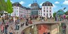 Wimmelbild Saarbrücker Schloss Gezeichnetes Wimmelbild vom Saarbrücker Schloss mit Schlossplatz und Blick in die Kasematten des Historischen Museums Saar