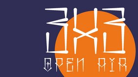 Das Logo des 3x3 Open Airs aufeinem orangen Kreis vor einer dunkelblauen Fläche.
