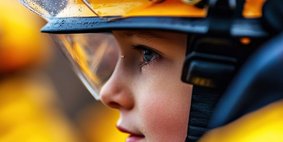 Young Firefighter in Protective Gear
