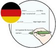 Grafik eines Antrages der unterschrieben wird und der deutschen Nationalflagge