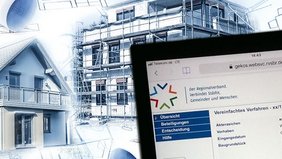 Digitaler Bauantrag Internetseite Digitaler Bauantrag auf einem Tablet geöffnet