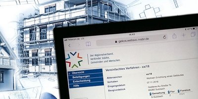 Internetseite Digitaler Bauantrag auf einem Tablet geöffnet