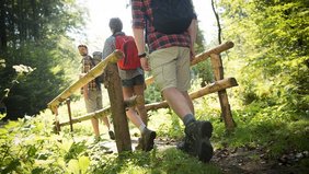 Drei Wandernde auf dem Ensheimer Brunnenweg