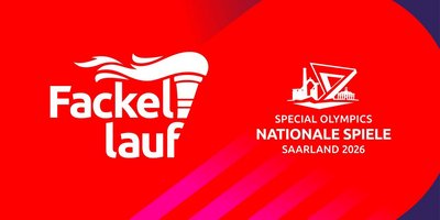 Grafik mit einer Fackel und dem Titel "Fackellauf, Special Olympics Nationale Spiele Saarland 2026"