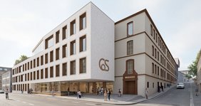 Ansichicht der geplanten Erweiterung des Gymnasiums am Schloss aus der Perspektive von der Talstraße