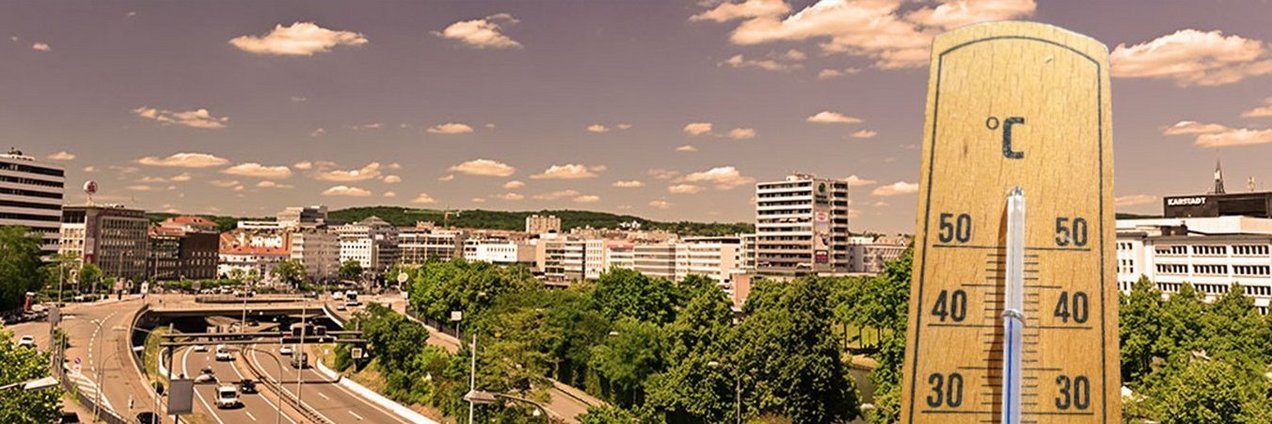 Ein Bild von Saarbrücken mit einem Thermometer