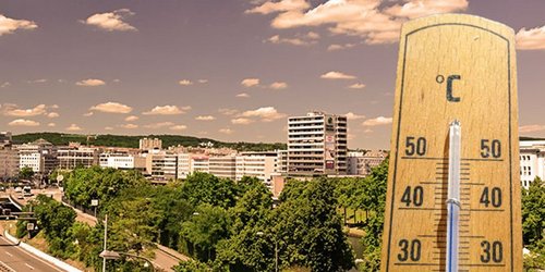 Ein Bild von Saarbrücken mit einem Thermometer