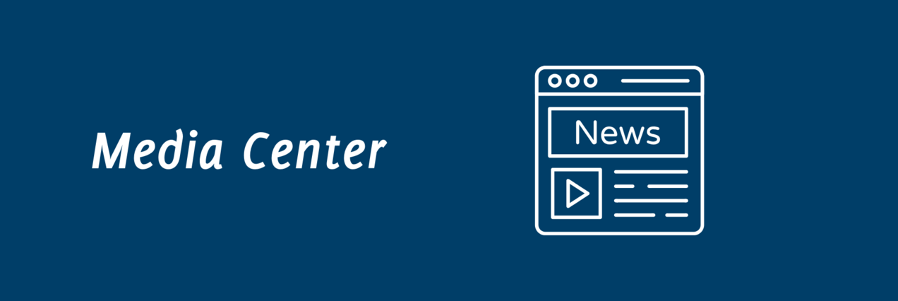 Das Bild zeigt eine stilisierte Nachrichten-Internetseite mit dem Wort "News". Daneben steht der Begriff "Media Center" (auf deutsch: "Medien Zentrum").