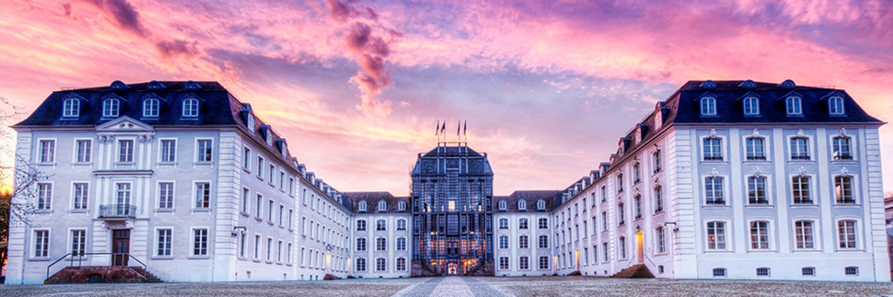 Saarbrücker Schloss mit rosafarbenem Himmel 