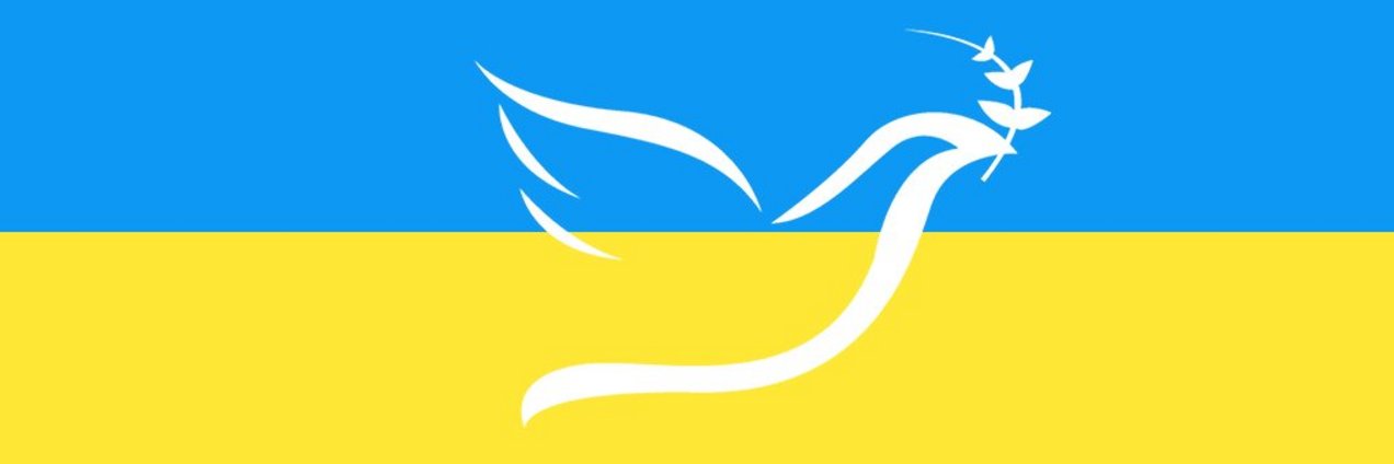 Die Flagge der Ukraine mit einer symbolischen Friedenstaube darauf