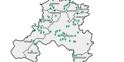 Das Bild zeigt eine Grafik mit den von Änderungen betroffenen Orten im Flächennutzungsplan für den Regionalverband Saarbrücken.